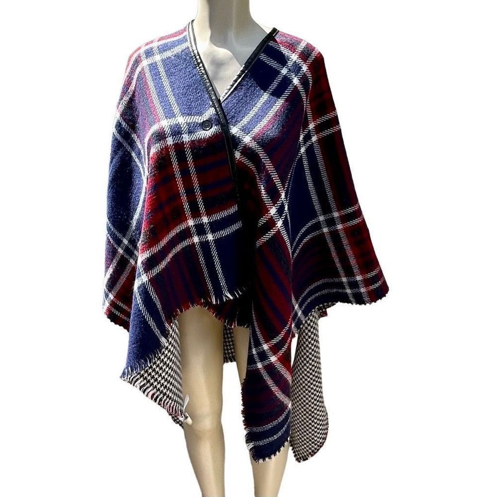 Reversible Poncho Women's 26” X 60” Mid Length Double-Sided Front Button Closure